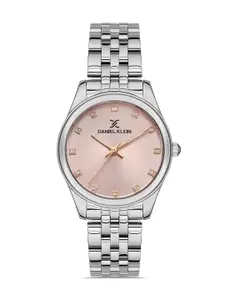 Daniel Klein Premium Women Pink Dial & Silver-Toned Straps Analogue Watch DK.1.13258-5