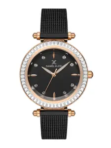 Daniel Klein Women Pink Embellished Dial & Black Bracelet Style Straps Analogue Watch DK 1 13185-5