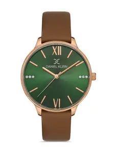 Daniel Klein Premium Women Green Dial & Brown Leather Straps Analogue Watch DK.1.13245-5