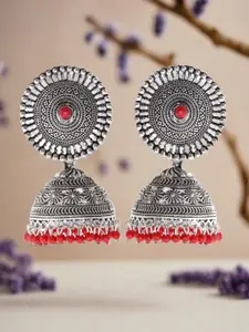 Jazz and Sizzle Silver Plated Artificial Beaded Dome Shaped Jhumkas