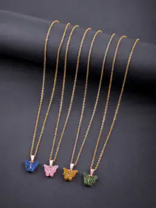 DressBerry Set Of 4 Gold-Plated Sparkling Butterfly Pendant With Chain