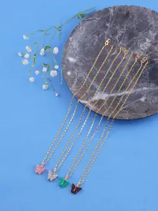 DressBerry Set Of 4 Gold-Plated Sparkling Butterfly Pendant With Chain