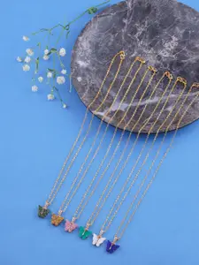 DressBerry Set Of 6 Gold-Plated Sparkling Butterfly Pendant With Chain