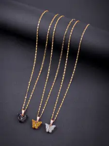 DressBerry Set Of 3 Gold-Plated Sparkling Butterfly Pendant With Chain