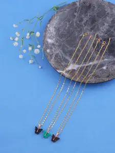 DressBerry Set Of 3 Gold-Plated Sparkling Butterfly Pendant With Chain