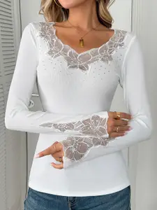 StyleCast Women Embellished V-Neck Top