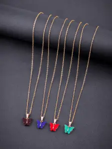 DressBerry Set Of 4 Gold-Plated Sparkling Butterfly Pendant With Chain