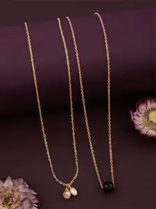 DressBerry Set Of 2 Gold-Plated Contemporary Artificial Beaded Pendant with Chain