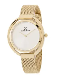 Daniel Klein Women White Dial & Gold Toned Stainless Steel Bracelet Style Straps Analogue Watch