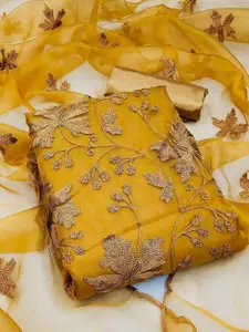 Peachmode Mustard Embroidered Unstitched Dress Material