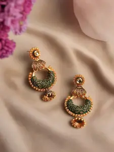 Jazz and Sizzle Oxidised Gold-Plated Dome Shaped Artificial Stone Jhumkas