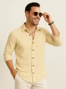 IKON FASHION Original Regular Fit Textured Roll-Up Sleeves Cotton Casual Shirt