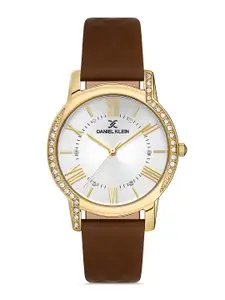 Daniel Klein Women Gold-Toned Dial &Brown Leather Straps Analogue Watch DK 1 13038-2