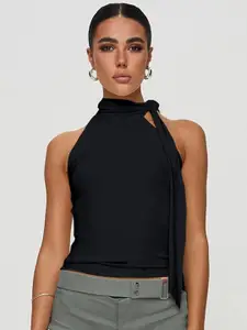 StyleCast x Revolte Solid Tie-Ups Halter Neck Fitted Regular Top