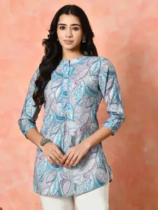 SangriaWomen Printed Mandarin Collar Kurti