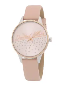 Daniel Klein Women Pink Embellished Dial & Pink Leather Straps Analogue Watch DK.1.12776-3