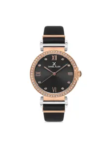 Daniel Klein Premium Women Black Dial & Black Leather Straps Analogue Watch
