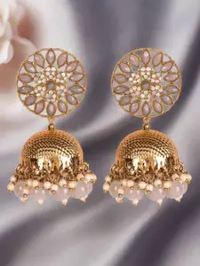 Jazz and Sizzle Gold Plated Artificial Stones Studded And Beaded Dome Shaped Jhumkas