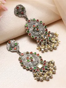Jazz and Sizzle Silver-Plated Contemporary Shaped Artificial Beads & Kundan Drop Earrings