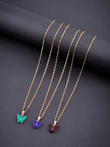 DressBerry Set Of 3 Gold-Plated Sparkling Butterfly Pendant With Chain