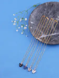 DressBerry Set Of 4 Gold-Plated Sparkling Butterfly Pendant With Chain