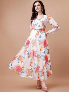 Raiyani Fashion Floral Printed Fit And Flare Ethinc Dress With Dupatta