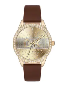 Daniel Klein Women Embellished Dial & Brown Leather Straps Analogue Watch