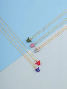 DressBerry Set Of 5 Gold-Plated Sparkling Butterfly Pendant With Chain