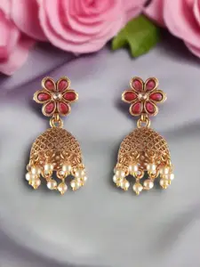Jazz and Sizzle Gold-Plated Dome Shaped Artificial Beads And Pearls Jhumkas