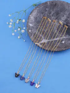 DressBerry Set Of 5 Gold-Plated Sparkling Butterfly Pendant With Chain