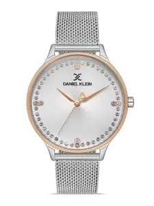 Daniel Klein Women Pink Embellished Dial & Silver Toned Bracelet Style Straps Analogue Watch DK 1 13043-4