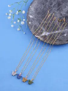 DressBerry Set Of 4 Gold-Plated Sparkling Butterfly Pendant With Chain