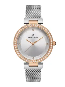 Daniel Klein Women Rose Gold-Toned Embellished Dial & Silver Toned Bracelet Style Straps Analogue Watch