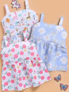 Toonyport Kids-Girls Floral Print Fit & Flare Dress Pack Of 3