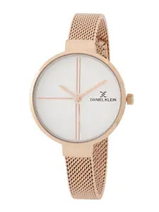 Daniel Klein Women White Dial & Rose Gold Toned Bracelet Style Straps Analogue Watch