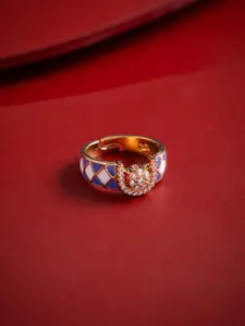 Kushal's Fashion Jewellery Gold-Plated White Cubic Zirconia Studded Party Finger Ring