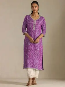 Soch Bandhani Printed Tissue Sweetheart Neck Straight Kurta