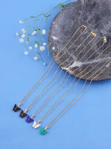 DressBerry Set Of 5 Gold-Plated Stones Studded Sparkling Butterfly Pendants With Chains