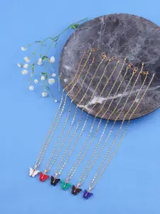 DressBerry Set Of 6 Gold-Plated Sparkling Butterfly Pendant With Chain