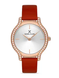 Daniel Klein Women Silver-Toned Dial & Red Leather Strap Analogue Watch DK.1.13209-5