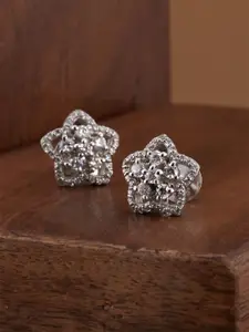 PALMONAS 925 Sterling Silver Rhodium-Plated CZ-Studded Anti Tarnish Floral Studs