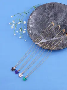 DressBerry Set Of 4 Gold-Plated Stones Studded Sparkling Butterfly Pendants With Chains