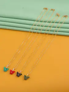 DressBerry Set Of 4 Gold-Plated Sparkling Butterfly Pendant With Chain