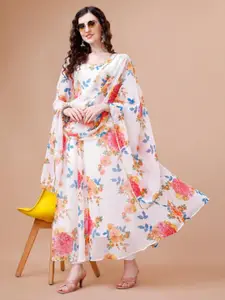 Raiyani Fashion Floral Printed Round Neck Maxi Ethnic Dress With Dupatta
