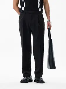 Snitch Men Black Mid-Rise Relaxed Fit Trouser