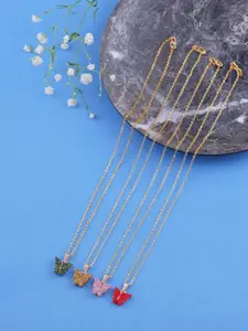 DressBerry Set Of 4 Gold-Plated Sparkling Resin Butterfly Pendant With Chain