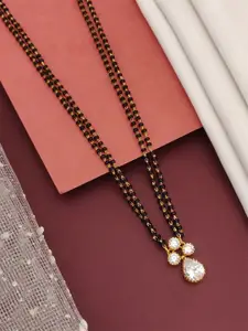 ABDESIGNS 925 Sterling Silver Gold-Plated Studded and Beaded Mangalsutra With Earrings