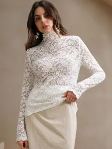 StyleCast Floral Embroidered Longline Fitted Top