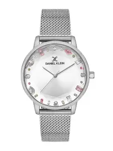 Daniel Klein Women Silver-Toned Printed Dial & Silver Toned Bracelet Style Straps Analogue Watch