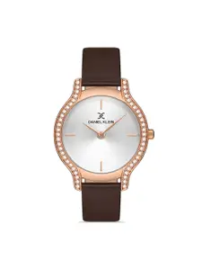 Daniel Klein Women Silver-Toned Dial & Brown Leather Straps Analogue Watch DK.1.13209-2